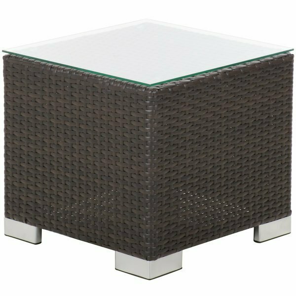 Bfm Seating Aruba Java Wicker End Table with Tempered Glass Top 163PH5105JGL